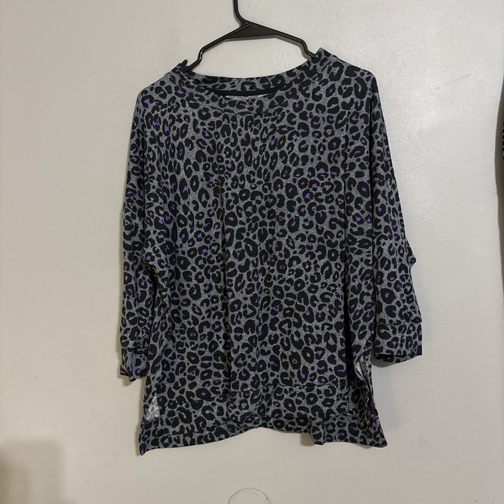 Simply Vera Vera Wang Leopard Print Grey Black Purple Pajamas Sz Lg Night Wear - Picture 2 of 13